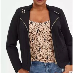 Stylish Black Motto Blazer with Gold Zipper – Torrid 0